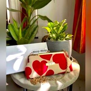 Miu Miu Red/Cream Heart ❤️ Mini Crossbody With Gold Chain